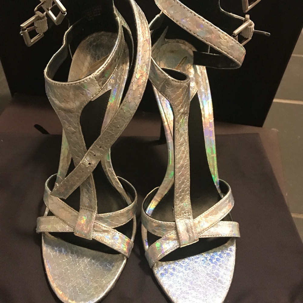 Brian Atwood Silver Metallic leather stiletto
